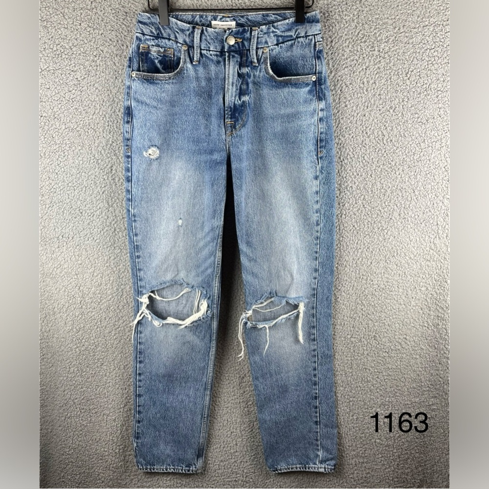 Good American Women’s Light Wash Distressed Straight Blue Jeans Size 4/27